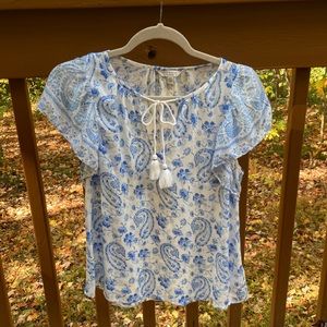 Lucky Brand blue and white paisley top